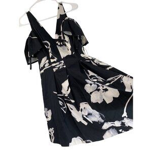 NWT Ralph Lauren 4P Black Floral Cold Shoulder Flutter Sleeve Dress RDD10667